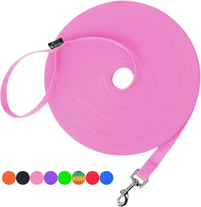 Hi Kiss Dog/Puppy Obedience Recall Training Agility Lead - 15ft 20ft 30ft 50ft 100ft Training Leash - Great for Training, Play, Camping, or Backyard - Pink 50ft