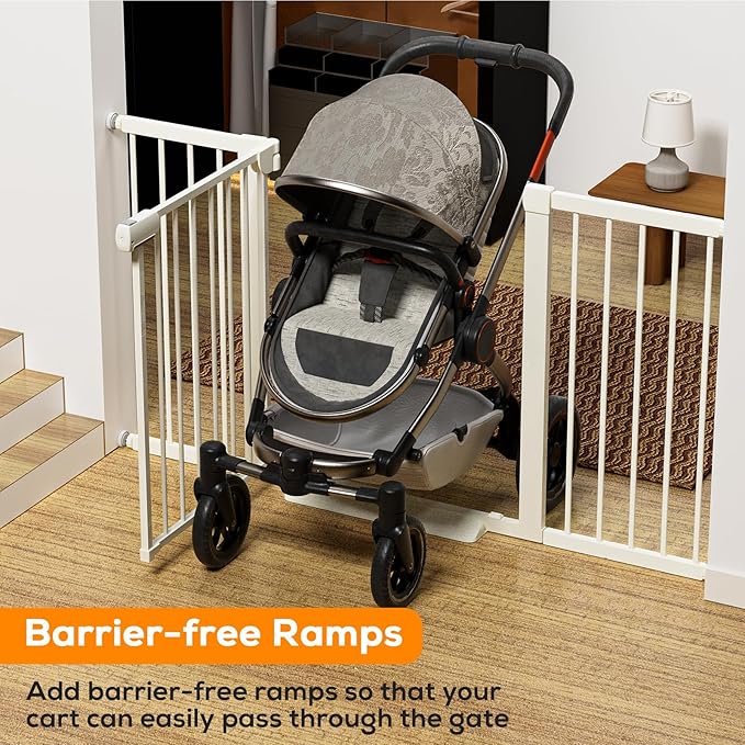 29.5-59.8" Magnetic Baby Gate for Stairs, Baby Safety Essentials, Auto Close Gate for Doorways, Easy Install Pressure Mounted Dog Gate Indoor, Pet Gates for Dogs, White