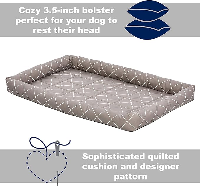 MidWest Homes for Pets 40242-MRD Quiet Time Couture Ashton Bolster Pet Bed, Large Dog/42, Mushroom