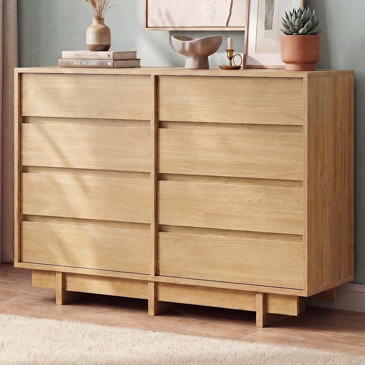 CHUWELL Oak 8 Drawer Dresser for Bedroom,53" Wide Chest of Drawers