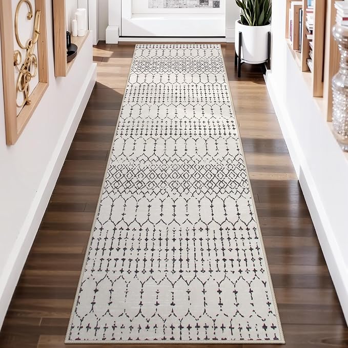 Lahome Moroccan Runners for Hallways 2x8 Beige Washable Runner Rug Non-Slip