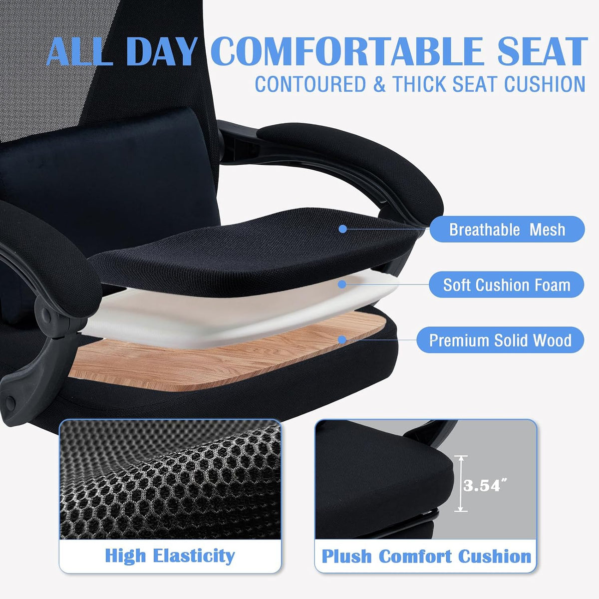 Ergonomic Office Chair with footrest, 90-160° Recline Computer Desk Chair