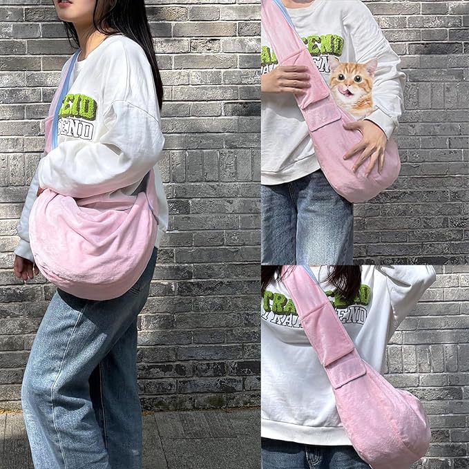 Dog Sling Carrier for Small Dogs, Hands-Free Puppy Carrier for Pet 0-15 lbs, Lightweight Cuddler Pouch, Comfortable Fleece Slings for Small Animal (Pink)