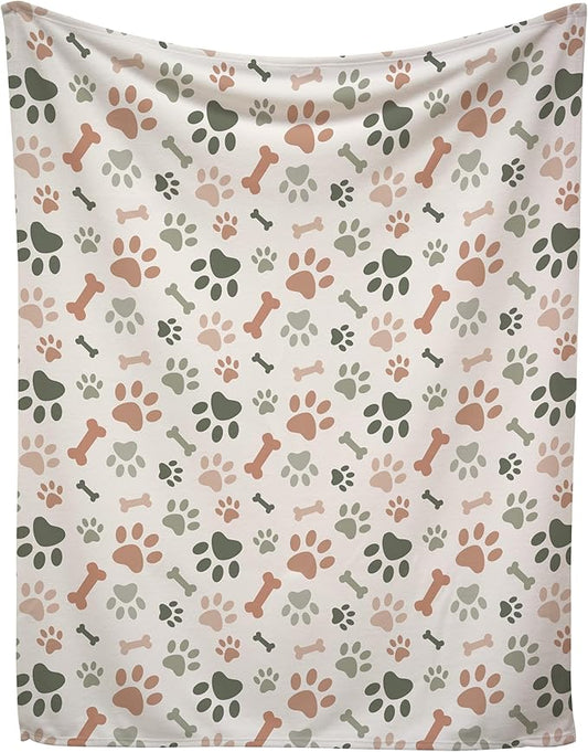 Cream Paw Print Fleece Pet Lightweight Blanket - 60" x 80" - Cute for Dogs - Gifts and Puppy Essentials - Printed in America