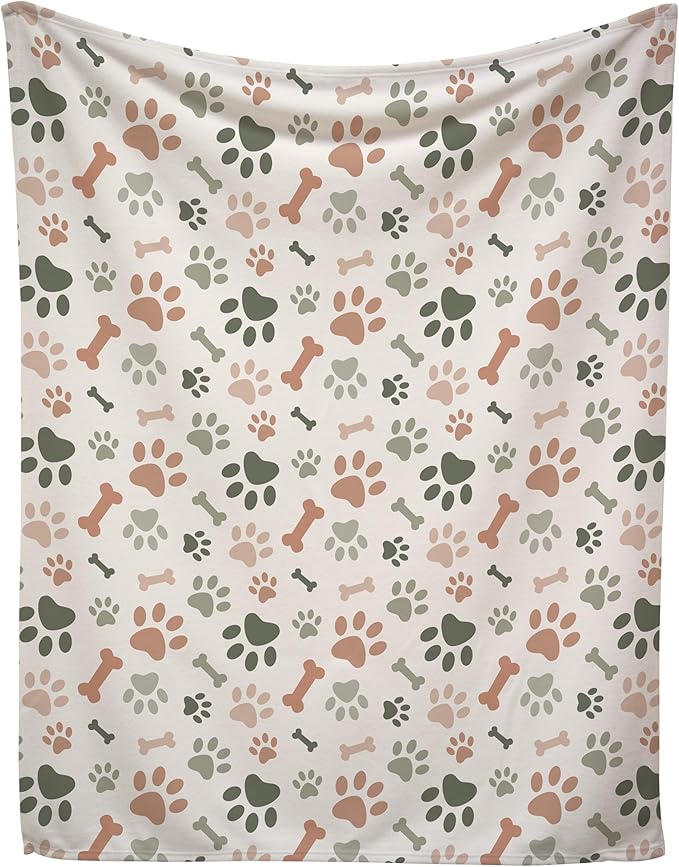 Cream Paw Print Fleece Pet Lightweight Blanket - 30" x 40" - Cute for Dogs - Gifts and Puppy Essentials - Printed in America