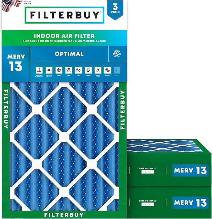 Filterbuy 16x25x4 Air Filter MERV 13 Optimal Smoke & Allergy Defense,