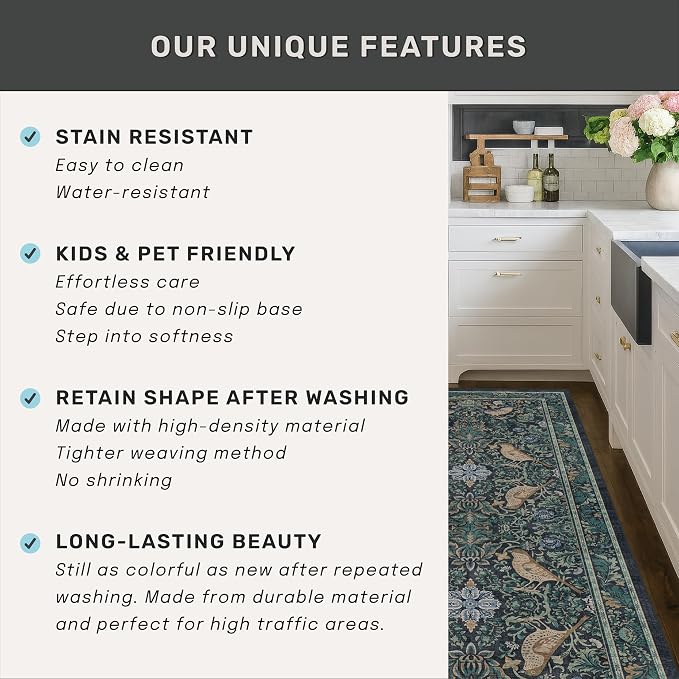 Blue 3x6 Washable Rug for Large Entryway