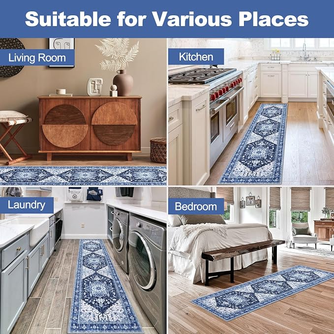 Yamaziot Washable Runner Rug, 2x8 Non-Slip Boho Vintage Hallway Rug Runner