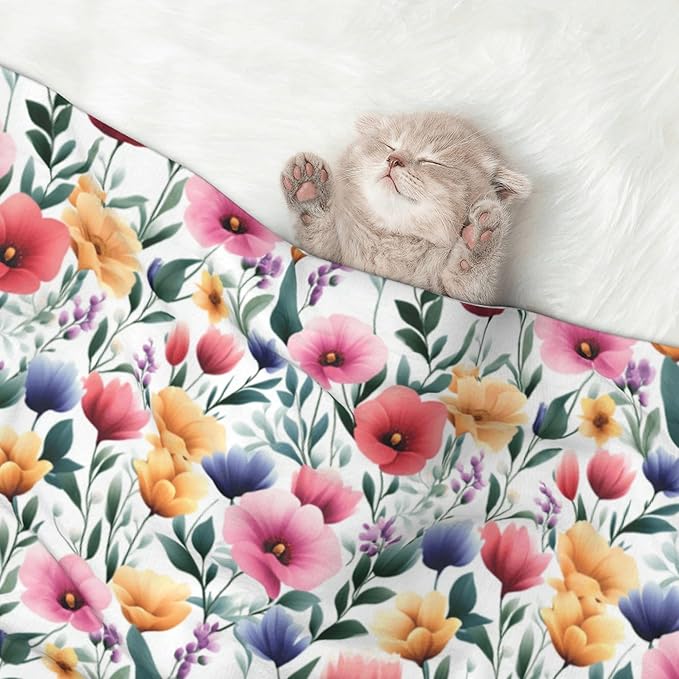 Floral Blanket for Dog Cat - Dog Blankets 23x16 Colorful Flowers Throw Blanket for Couch Sofa Bed