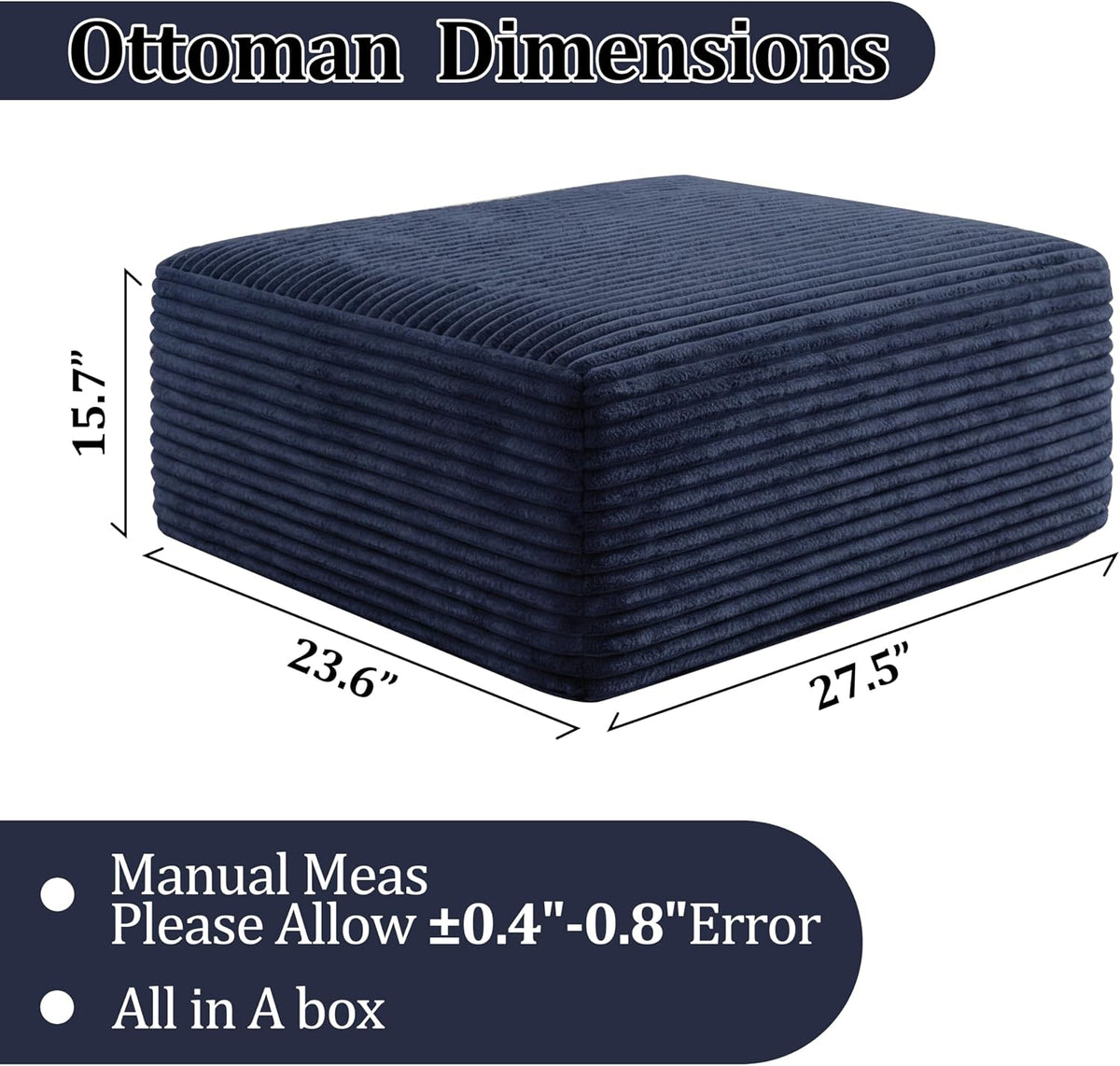 Boneless Ottoman, Modern Corduroy Cloud Foot Rest Foam Support, Oversized Modular Sectional Sofa Stool for Living Room, Bedroom & Small Spaces, No Assembly Required