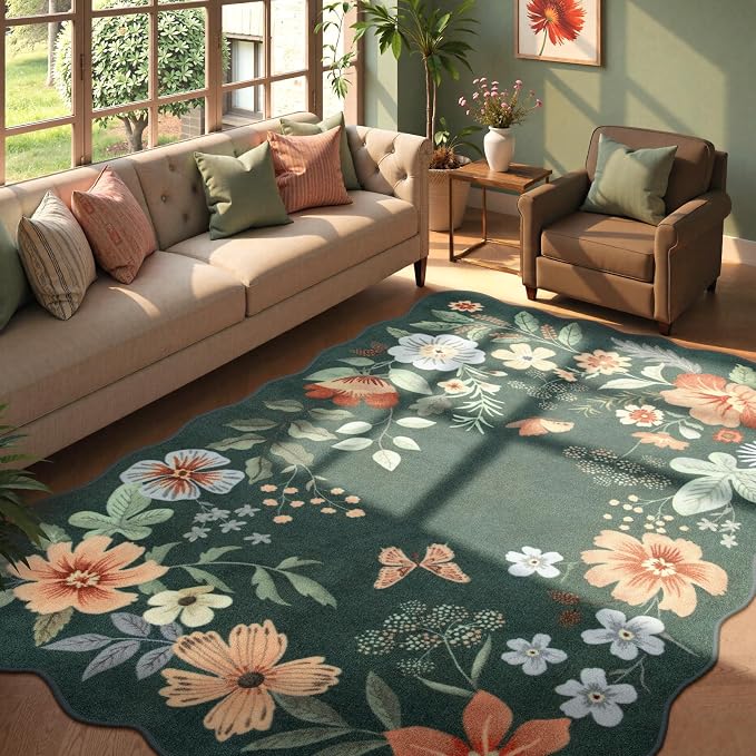 Lahome Floral Washable 6x9 Area Rugs, Soft Bedroom Rug