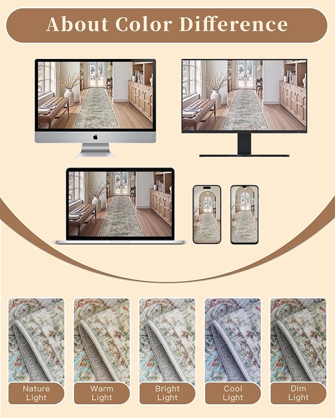 Madane Runner Rug 2'6''x8' Kitchen Runner, Hallway Runner Printed Vintage
