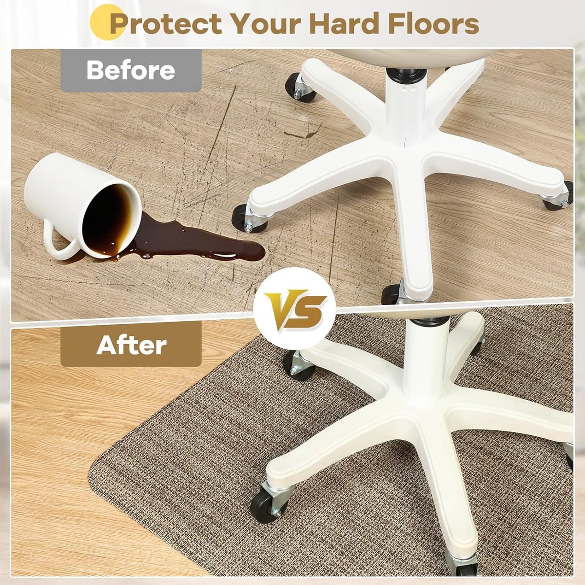 BesWin Large Office Chair Mat for Hardwood Floor, 48" x 60" Desk Floor Mat for Rolling Chair, Heavy Duty Anti-Slip Floor Protector Rug for Home Office, Brown