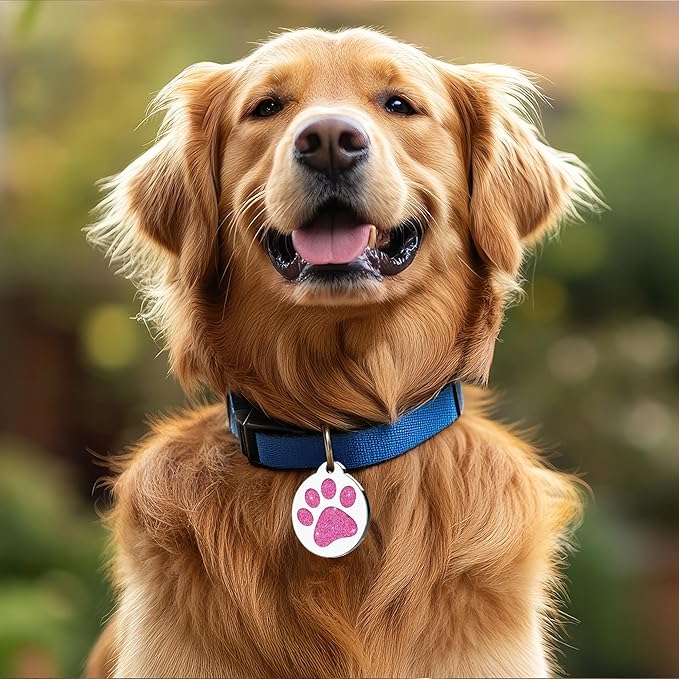 Dog Tags Personalized for Pets Dog Name Tags Personalized Dog Tag Engraved with Any Name & Text Custom Dog ID Tags Glitter Bone ID Tag for Puppy Cat (Blue-Round, S)