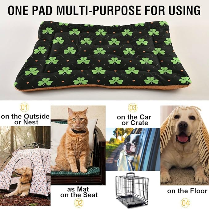 Pet Bed Heart Shamrock Dog Bed Mat Absorbing Non Slip Pad Pet Sleeping Mat for Small, Medium, and Large Dogs Puppy Cat 36 in x 24 in