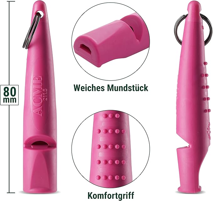 ACME Alpha 211.5 Professional Dog Training Whistle with Enhanced Ergonomic Grip. BPA-Free Plastic. 110 dBA. Long Range. Standardized Frequency. Weatherproof. Made in the UK (Magenta Pink)