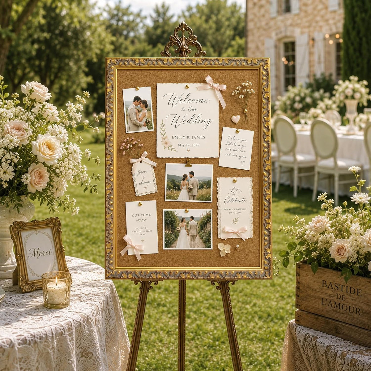 16x20 Decorative Cork Board with Victorian Gold Frame for Memorial Pictures