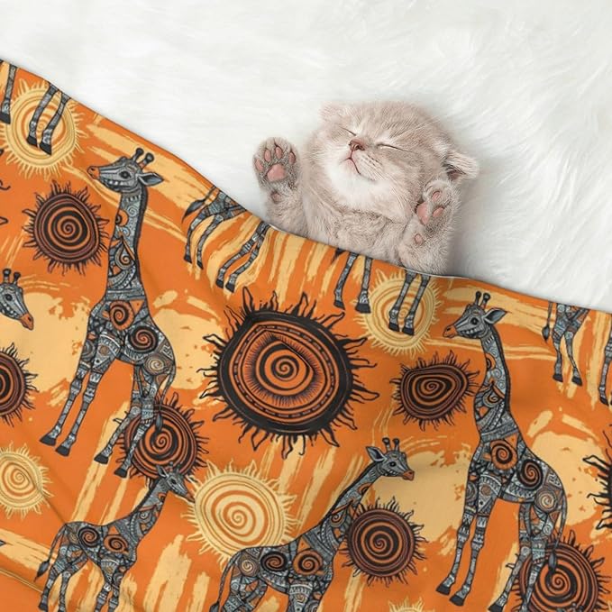 Double Sided Pet Mat for Dog Bed Topper Cat Blanket Furniture Protector, Abstract African Giraffe, Reversible Plush with Tactile Dot Pattern for Style Change