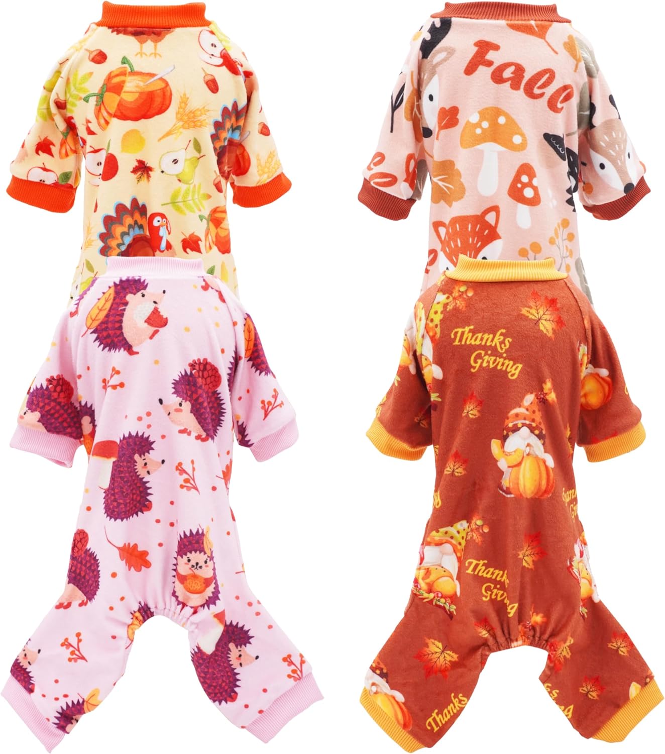 PET SHOW 4 Pack Fall Small Dog Pajamas Thanksgiving Clothes Doggies Girl Boy Soft Stretchy PJs Autumn Jumpsuit Puppy Cats Onesies Outfits with Sleeve Pets Dachshund Costume XS