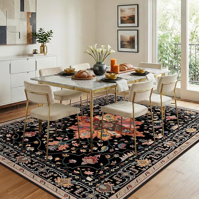 RELEANY Area Rugs 8'x10' Washable Non-Slip, Floral Vintage Distress Medallion
