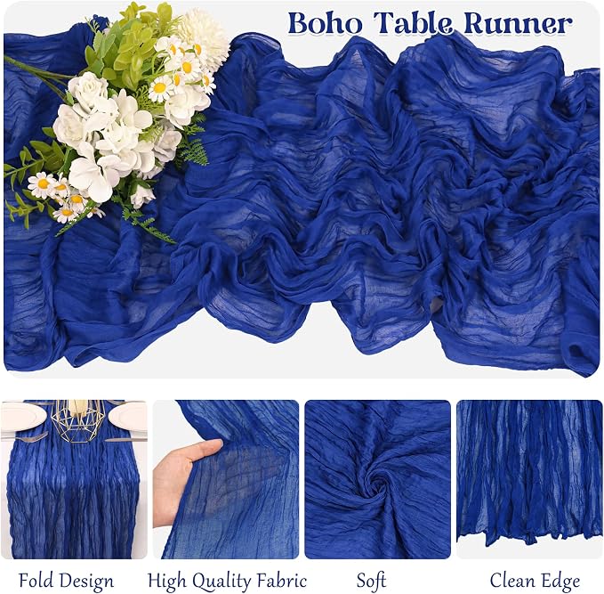 10 Pack Royal Blue Cheesecloth Table Runner 10FT Boho Gauze Fabric Table Runner