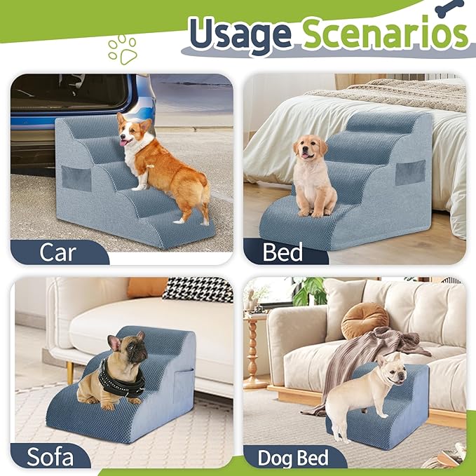 Dog Stairs for High Beds, 3-Step Dog Stairs & Steps 15.8" H for Small Dogs Cats pet to get on 16-20 inches Tall Couch/Chair/beds. 3 Tiers Pet Doggy Ramp Ladder with Non-Slip Bottom for Indoor Stairs