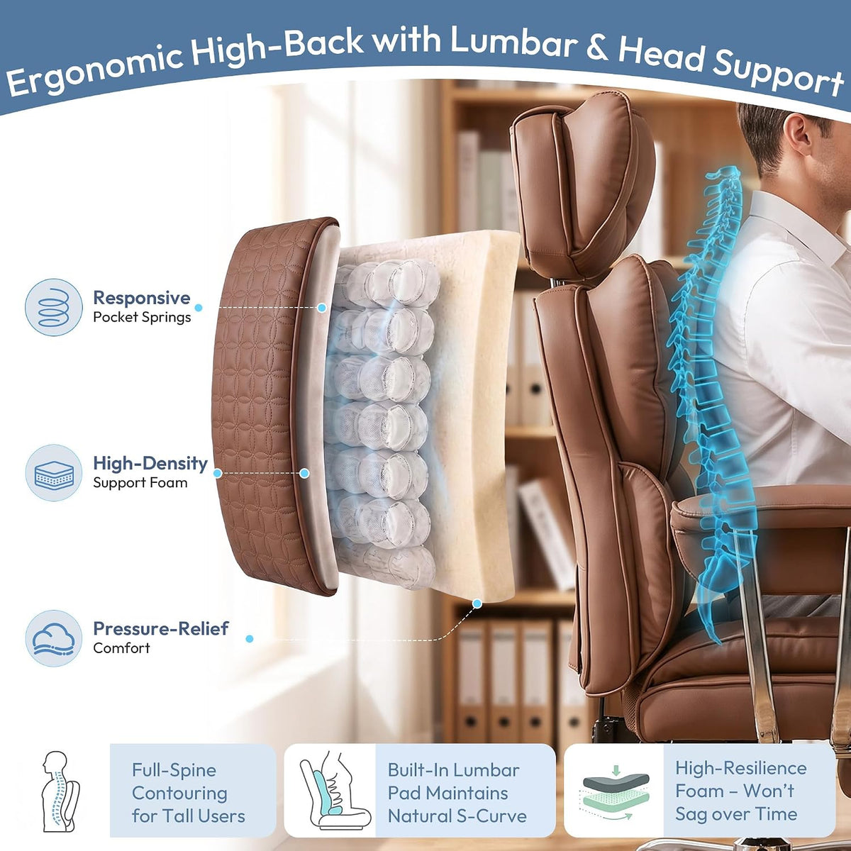 Comfortable Executive Office Chair Ergonomic Desk Chair with Footrest Brown