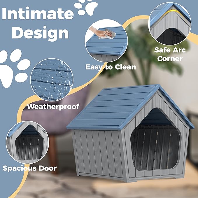 DRATO Outdoor Waterproof Cat House,23.43×22.64×22.8 Inches,Insulated Cat Shelter Feral for All Seasons,Easy to Assemble,Suitable for Cats and Small Dogs (Blue, 23.43×22.64×22.8 Inches)