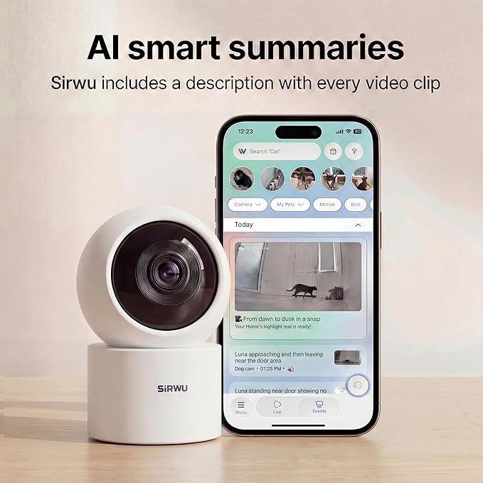 AI Pet Camera Indoor with Phone App, Dog Camera with Speaker, Multi-Pet Recognition & AI Day Summary, 2K 3MP Cat Camera for Indoor, 360° Auto Tracking, Night Vision, 2-Way Talk, WiFi 2.4G/5G