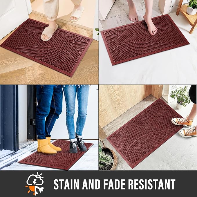 HIYARD Sturdy Front Door Mat, Absorbent Muddy Dirt Resist Welcome Door Mats