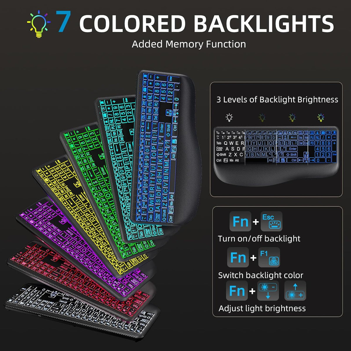 Hamile Large Print Wireless Backlit Keyboard for Windows, Black