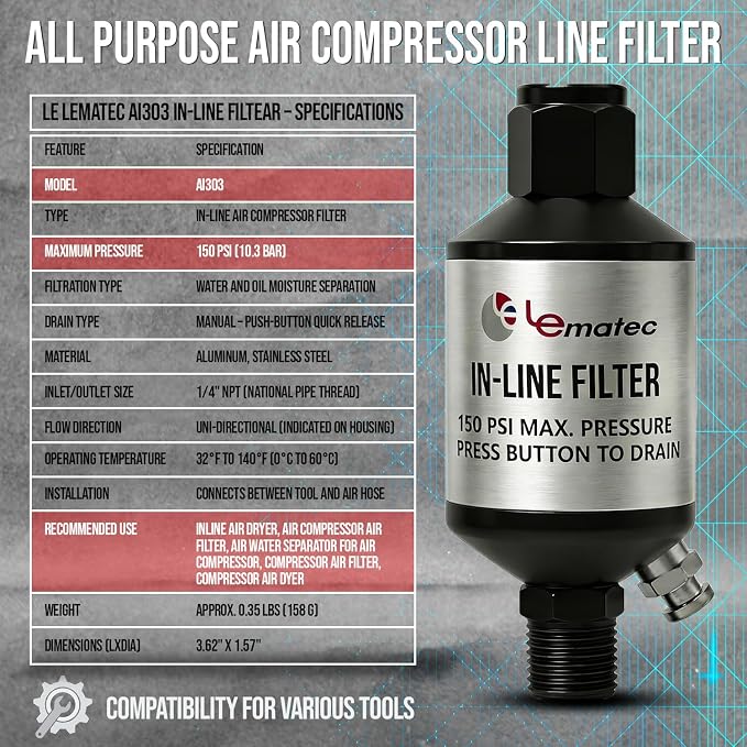 LE LEMATEC Air Compressor Water Separator