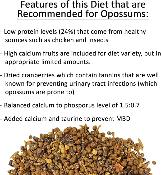 Exotic Nutrition Opossum Complete - Nutritionally Complete Healthy Pellet Diet - Food for Short-Tailed & Virginia Opossums (1 lb.) (Pack of 2)