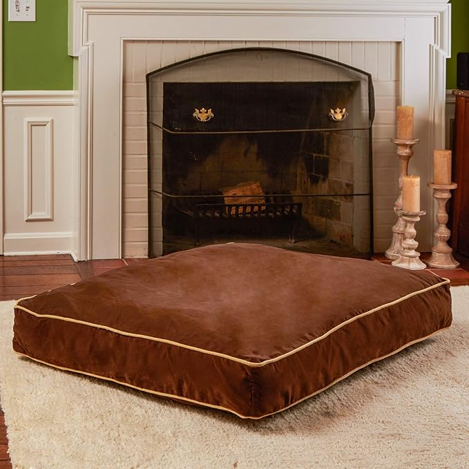 South Pine Porch Buddy Reversible Rectangle Pillow Style Microfiber Dog Bed with Removable, Machine-Washable Cover, Cocoa, Large (48 in. x 36 in.)