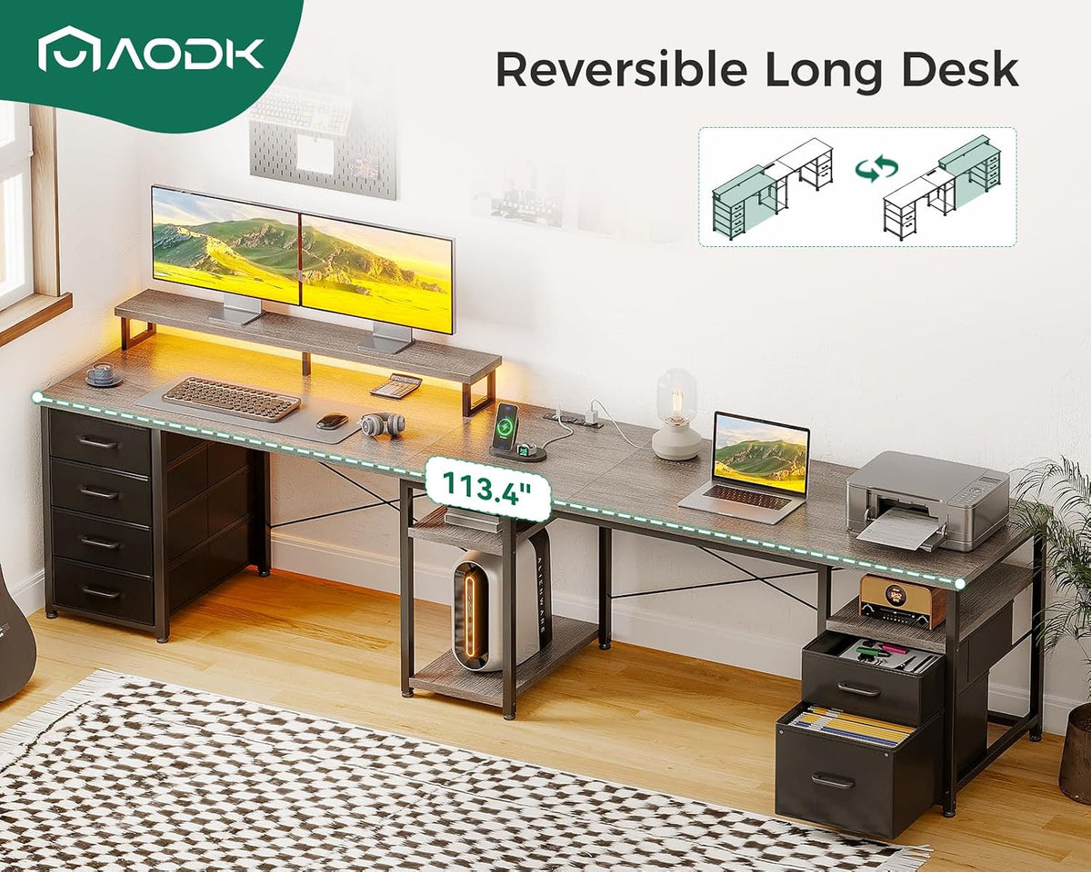 AODK 66" L Shaped Desk, 113" Computer Desk for Home Office and Gaming