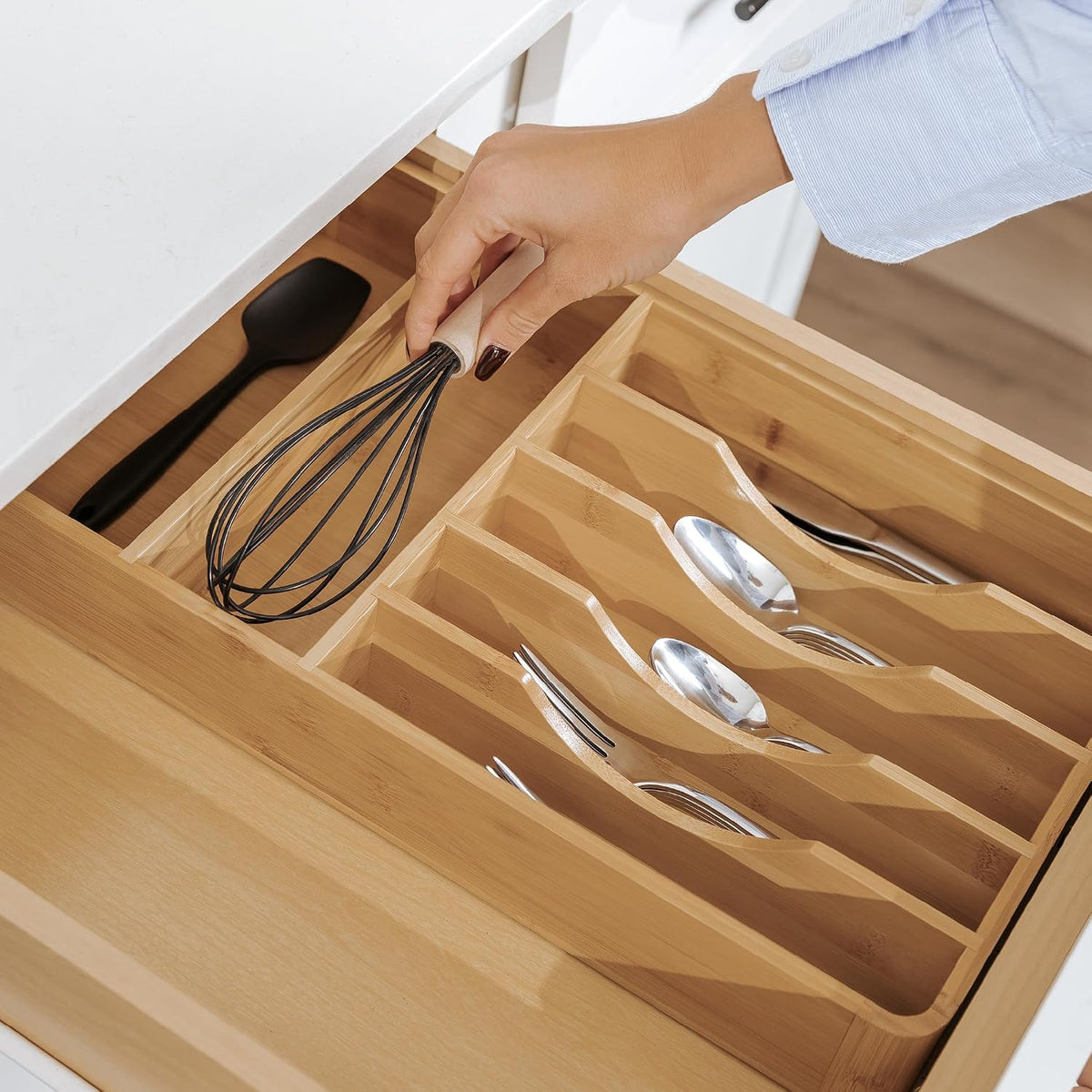 KitchenEdge Silverware & Utensil Organizer, Fixed 10.5 in, Bamboo