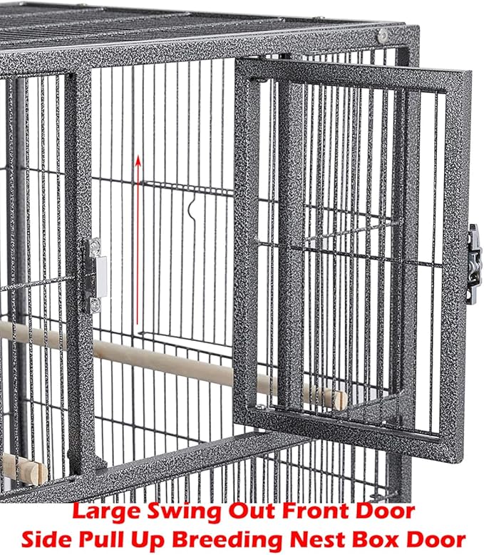 Combo Breeding Stacker Center Divided Breeder Bird Flight Double Rolling Cage with Side Breeding Nest Door (Black Vein, Single Stack Without Stand)