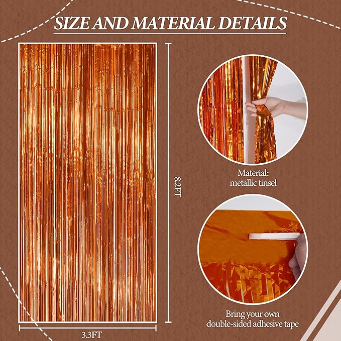3 Pack Foil Fringe Backdrop - Bronze Shiny Tinsel Curtains for Party Decoration/Photo Booth Props - 3.3x8.2 FT Metallic Foil Backdrop for Birthday, Wedding, Graduation, Christmas.