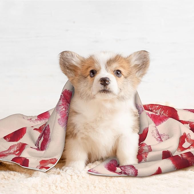 Waterproof Dog Blanket Soft Pet Blanket for Puppy Cat, Fleece Cat Throw Blankets for Furniture Bed Couch Sofa Reversible - Lips Kiss 2