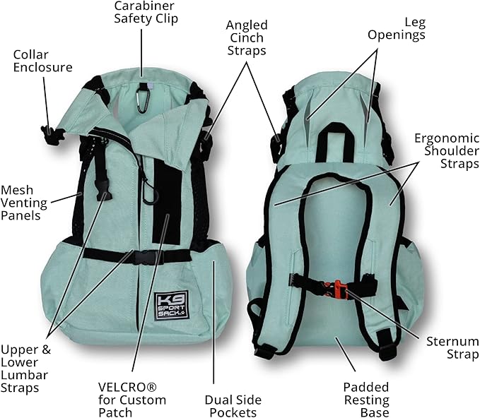 K9 Sport Sack Air 2 - Large, Summer Mint - Ideal for Dogs with 20-22” Back Length - Durable, Breathable Backpack-Style Carrier - Perfect for Walks, Short Hikes & Public Transportation