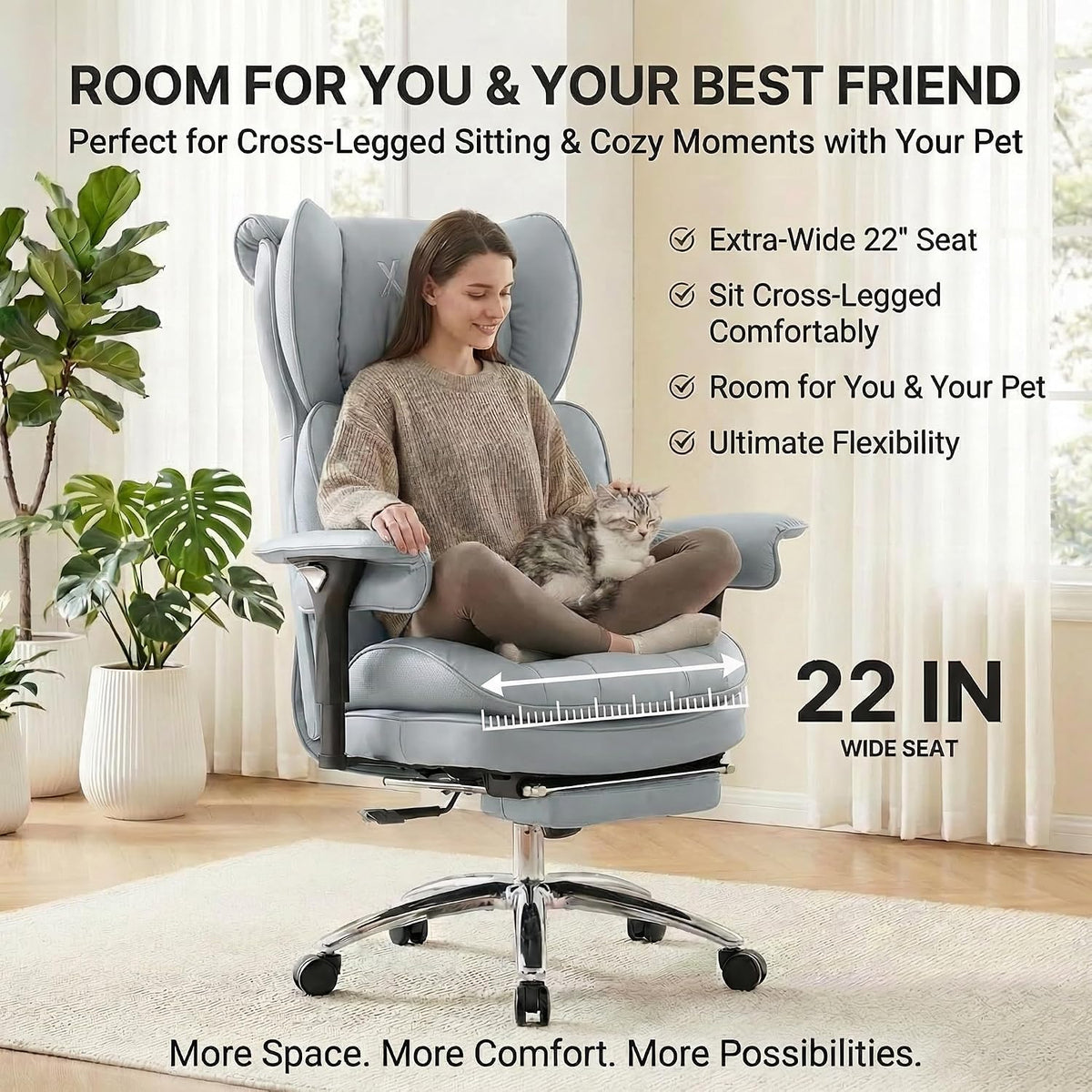 Big & Tall Office Chair, 400lbs Executive Chair with Footrest, Gray