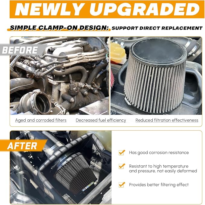 PTNHZ Universal Black 3" 76mm High Flow Cold Air Intake Cone Air Filter Power