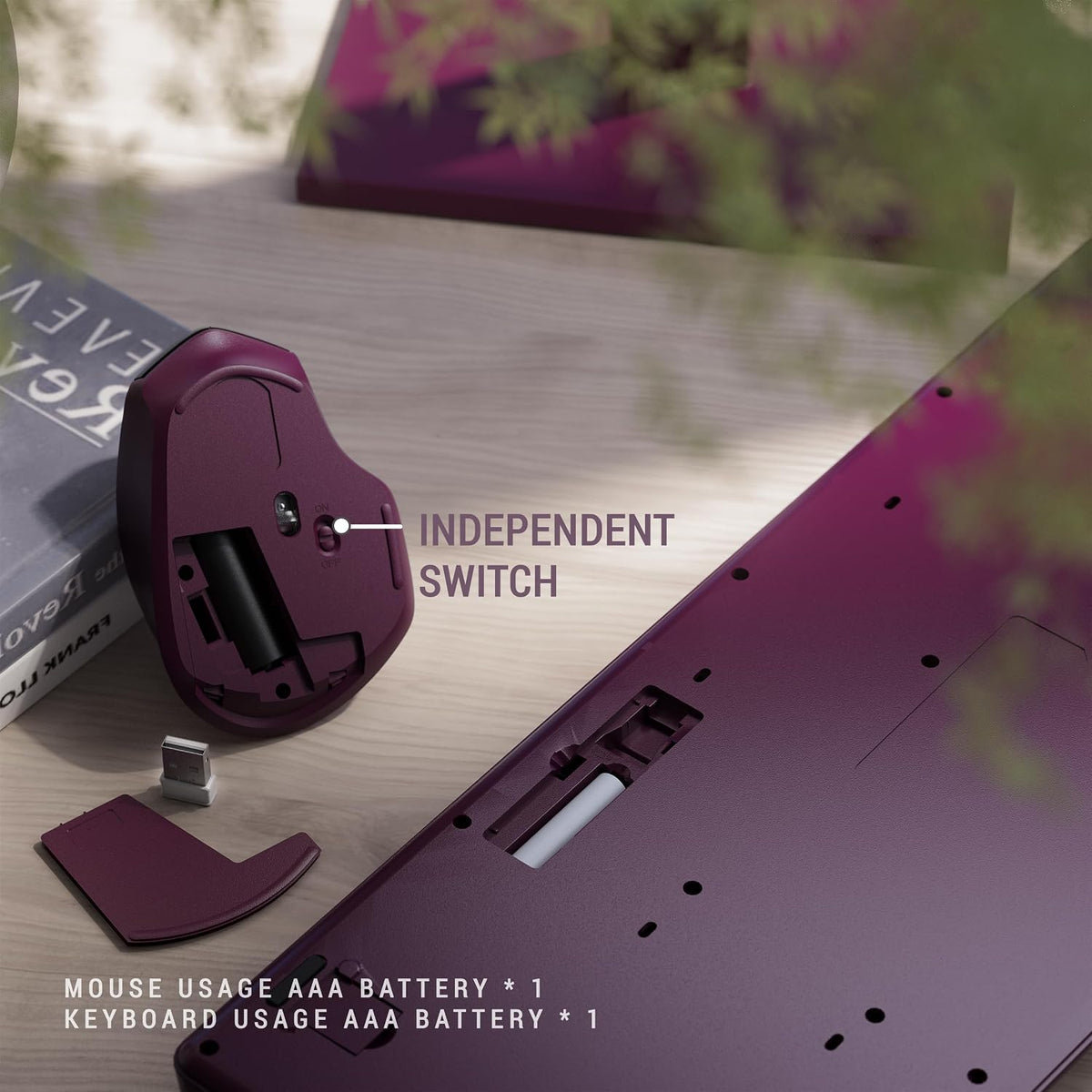 MPTOG Ergonomic Wireless Keyboard and Mouse Combo, Claret