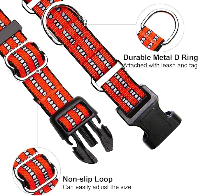 Martingale Dog Collar, Adjustable Nylon Reflective Collar with Quick Release Buckle (Bright Orange, Extra Large)