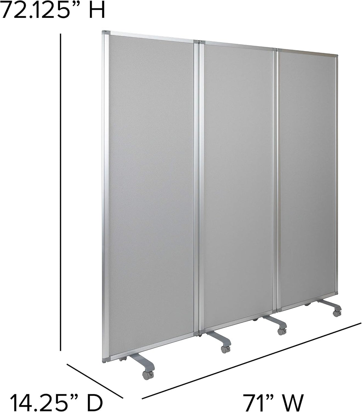 Flash Furniture Raisley 3-Section Mobile Magnetic Whiteboard and Cloth Partition, Rolling Dry Erase Board Room Divider, 72"H x 24"W