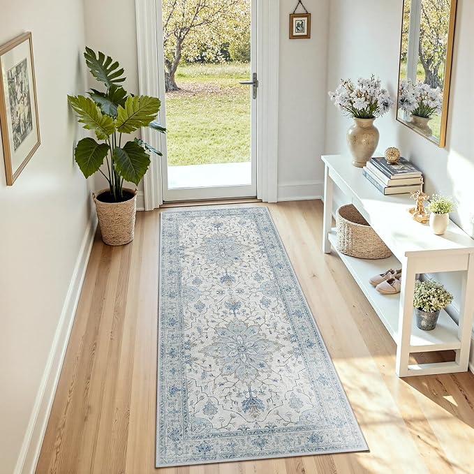 RELEANY Area Rugs Runner 2'6"x8' Washable Non-Slip, Floral Vintage Distress