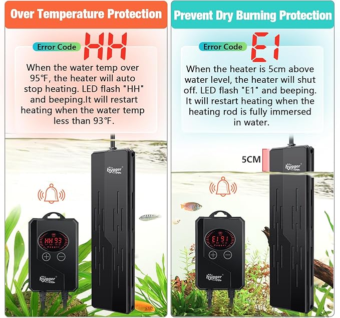 hygger Aquarium Heater 1000W,Submersible Fish Tank Heater with Adjustable Temperature Digital LED Controller,Overheating & Auto Shut Off Protection,for Saltwater & Freshwater Fish Tank 110-240Gallon
