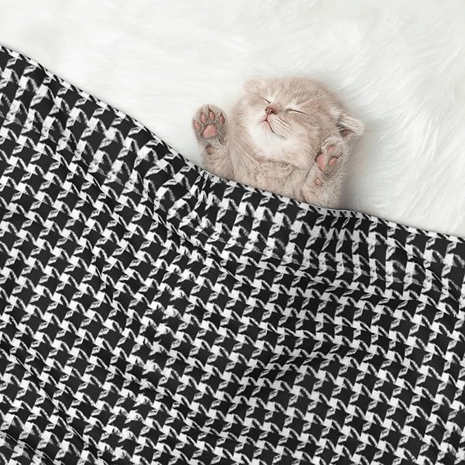 Waterproof Dog Blanket Soft Pet Blanket for Puppy Cat, Fleece Cat Throw Blankets for Furniture Bed Couch Sofa Reversible - Houndstooth Black and White