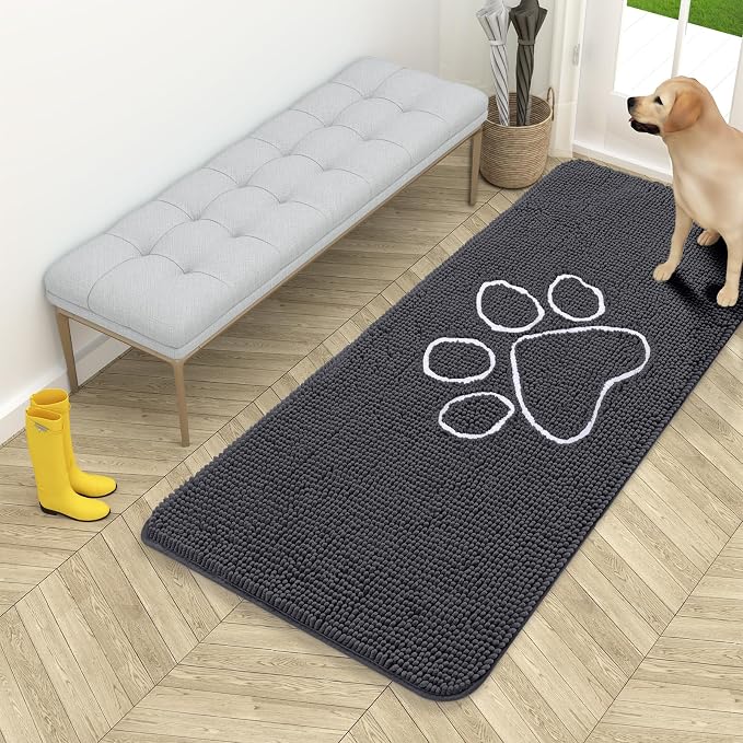OLANLY Dog Door Mat for Muddy Paws 54x24, Paw Print Design, Absorbs Moisture