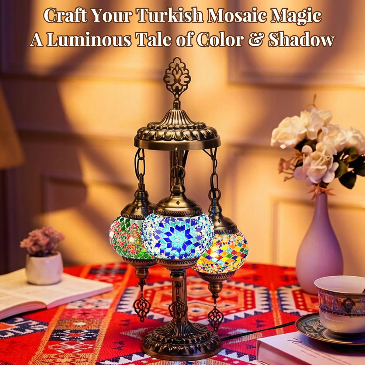 DIY Turkish Mosaic Lamp Kit, 3 Globe Table Lamp Making Kit, Colorful